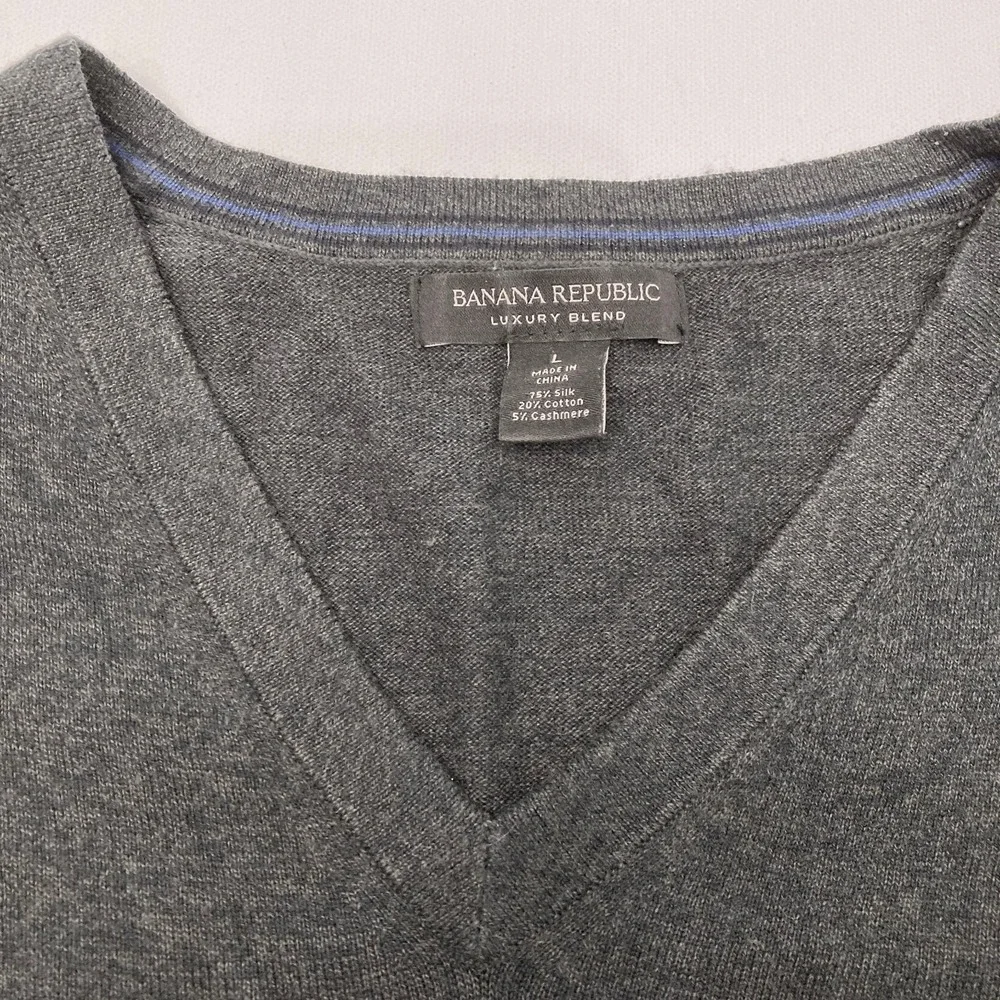Banana Republic Silk Cotton Cashmere‎ Sweater V-Neck Mens L Green Gray